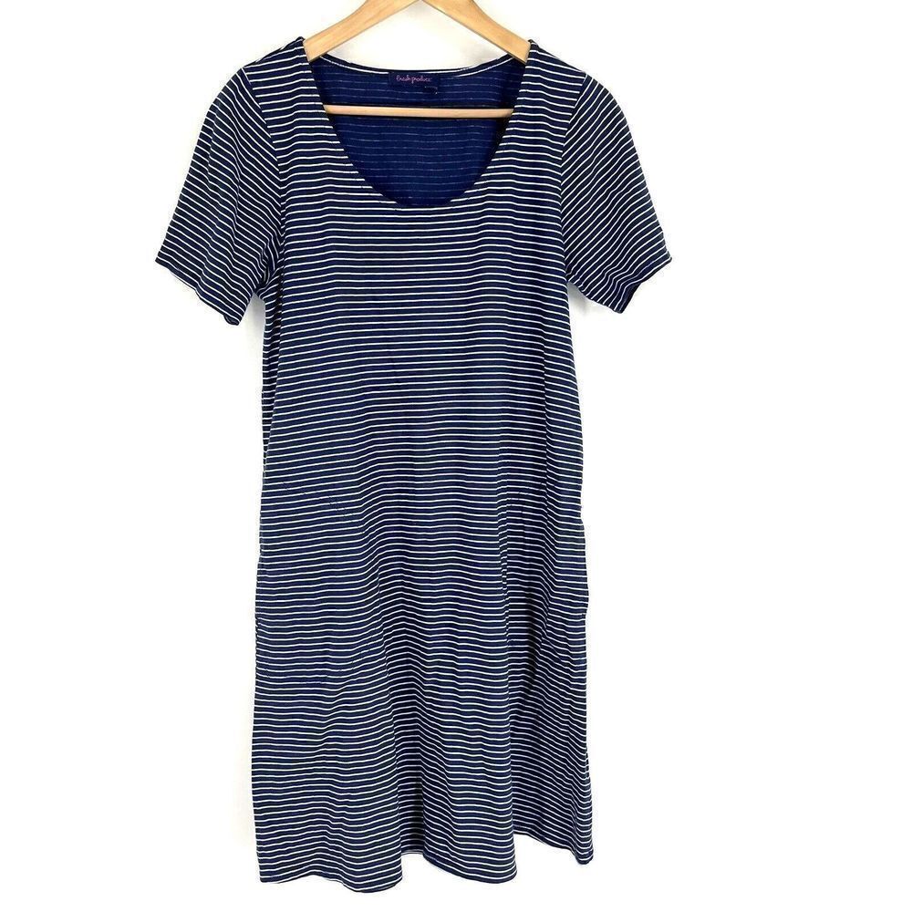 Fresh Produce T Shirt Dress Size XS Womens Navy White Stripe Pockets Knit Shift